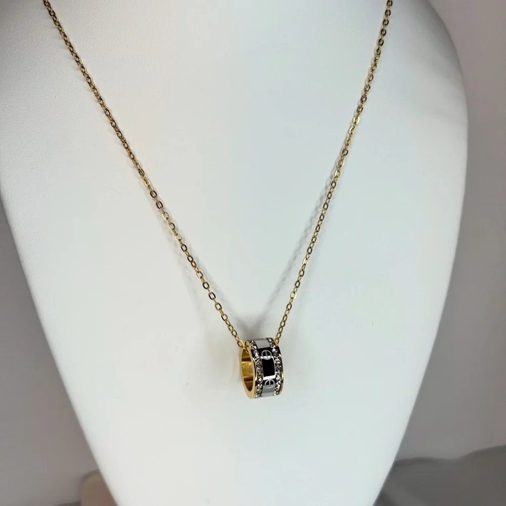 Elegant Gold and Silver Love Pendant Necklace